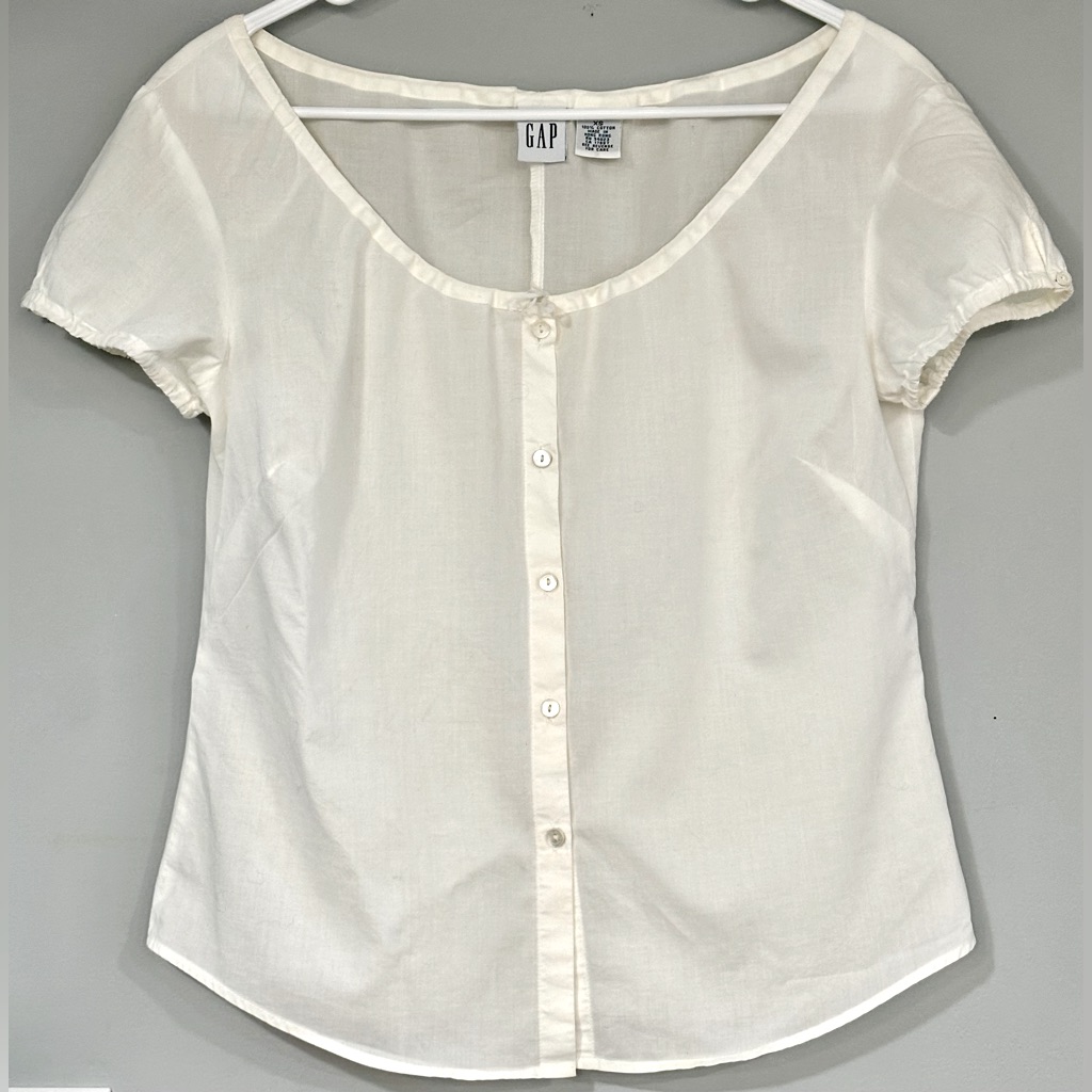 Gap White Cap Sleeve Button Down Top Shirt Blouse Xs